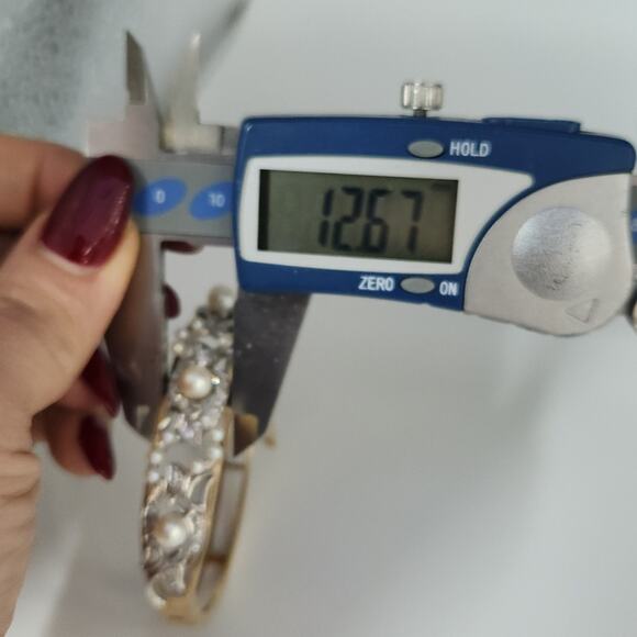 Vintage 14k Two Tone Gold Diamond Pearls Bangle Bracelet - Picture 14 of 14